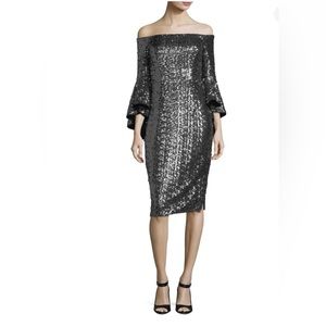 NWOT BEBE Off The Shoulder Metallic Bell Sleeves Dress